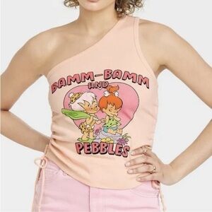 The Flintstones Top Bamm-Bamm Pebbles Graphic One Shoulder Drawstring Sides
